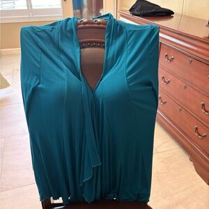 Draped V-Neck Women's Blouse in Teal
